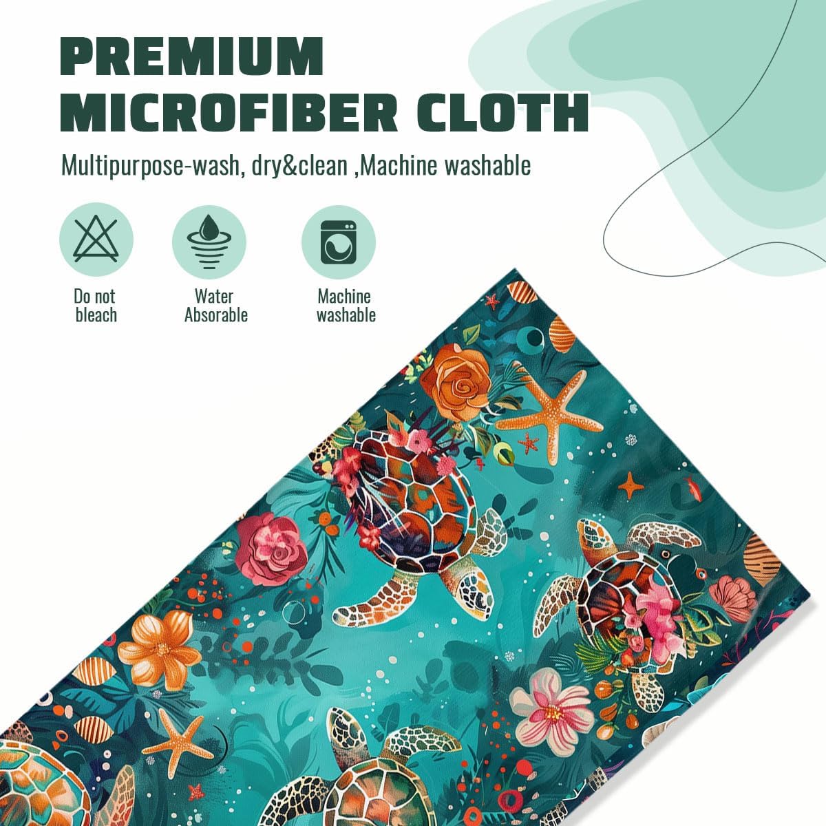 Sea Turtle Starfish Bath Hand Towels Absorbent Coral Floral Turquoise Decorative Hand Towels for Bathroom Kitchen Home Spa Hotel Yoga,Bathroom Decor Accessories Gifts for Women Man 14"x28" image 2