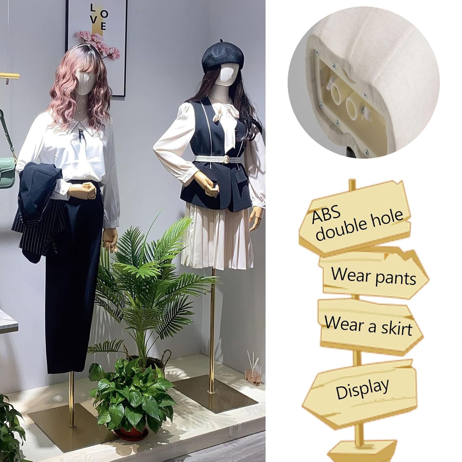 Jueraori Mannequin Couture Femme, Tête Amovible Modèle De Vitrine, Mannequins Buste avec Bras en Bois pour Shop de Vêtements Studio Photo, Reglable Hauteur 140-190cm ( Couleur : Gold , Taille : M )