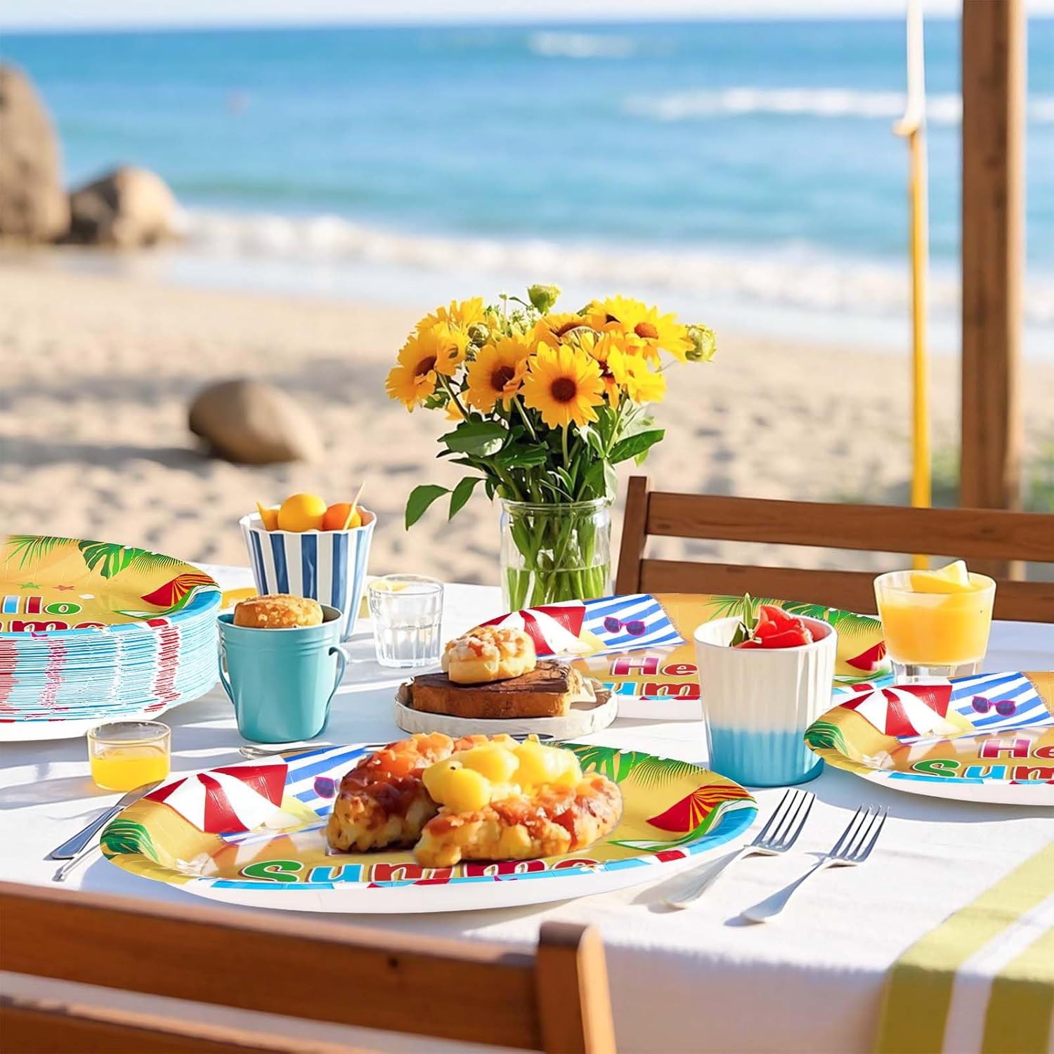 Grencian 50Pcs Summer Oval Paper Plates 10" x 12"Disposable Large Heavy Duty Hello Summer Beach Party Platters Plates Aloha Hawaiian Luau Dessert Plate for Beach Birthday Party Supplies Decorations