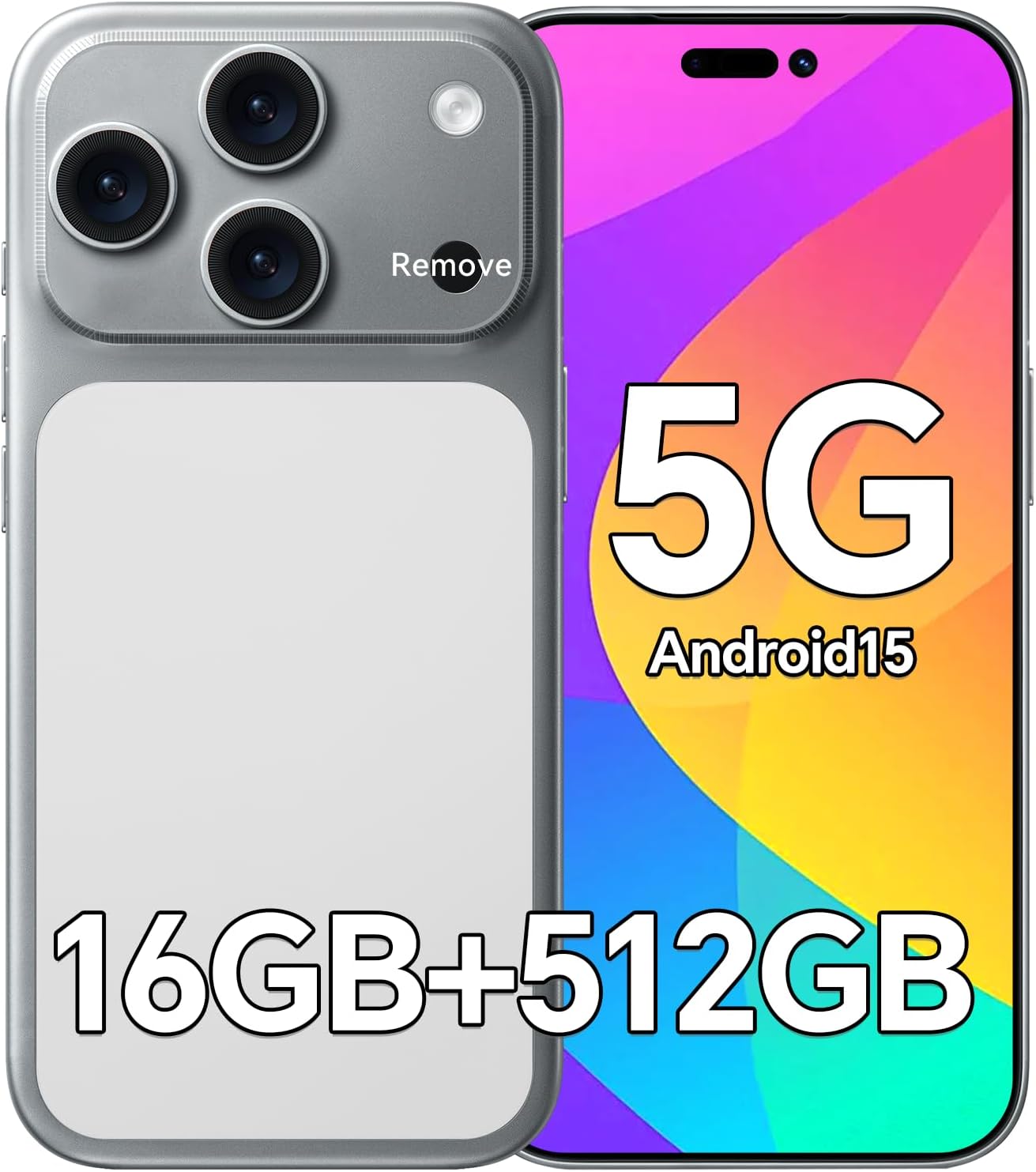 D17 Ultra Unlocked Cell Phones,5G Android 15 Unlocked Phones with 5000mAh Battery,16GB+512GB Smartphone,Snapdragon888, 32+104MP Camera, 6.9“ HD Screen, Dual SIM+Memory Expansion,White