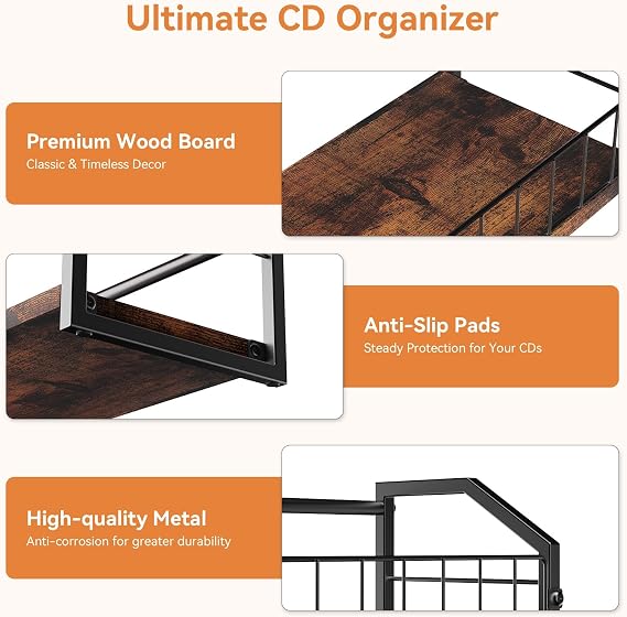 2-Tier CD Holder, CD & DVD Storage Shelf for Display, CD Organizer with DVD Storage, Premium CD Rack for Home & Office, Holds Up to 60 Standard CD Cases, Ideal for Music Enthusiasts