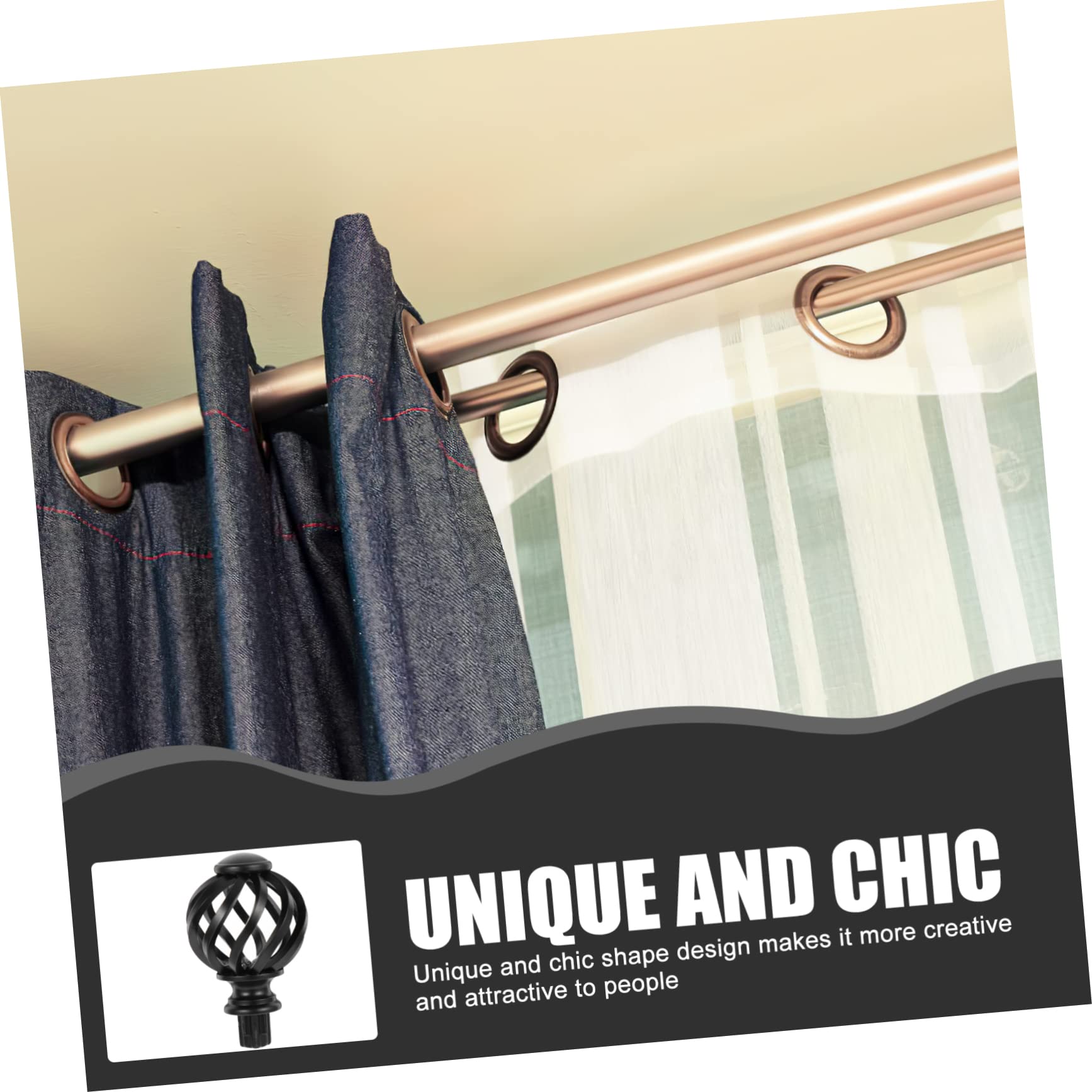 SOLUSTRE 2pcs Curtain Rod Decorative Finials Cage End Caps for Curtain Rods Installation Premium Quality Accessories for Home Decor