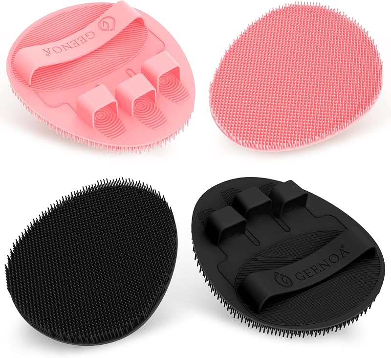 Luva de banho de silicone GEENOA nas cores preta e rosa, pacote com 4 unidades