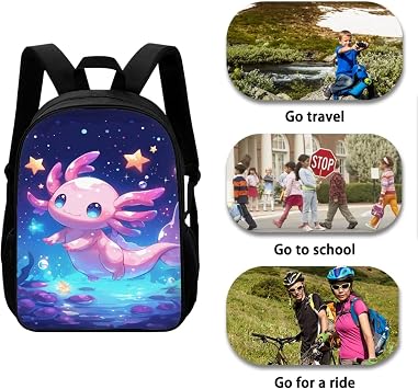 Cute Axolotl Backpack for Girls 3-in-1 Back to School Set - Kindergarten to Elementary Backpack with Lunch Box & Pencil Case for Kids Age 5-8, Axolotl Star Design Bookbags