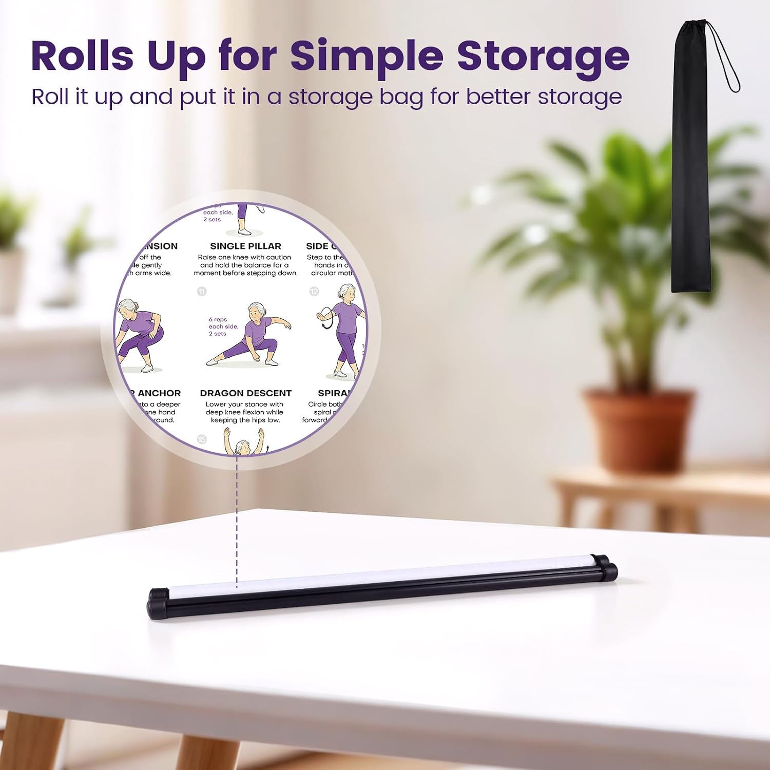 Tai Chi Walking Chart, Step-by-Step Tai Chi Chart with Storage Bag | Balance & Mobility Training for Elderly, Ready-to-Hang, Tia Chia Walking Exercise Chart for Seniors, 24.4"x17"