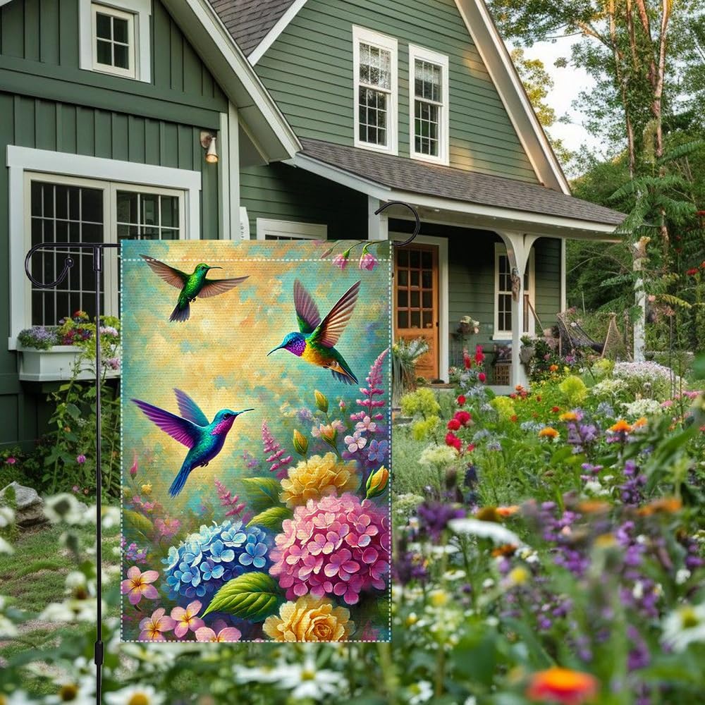 Hello Spring Hummingbird Garden Flag 12x18 Inch Vertical Burlap Small Double Sided Yard Outdoor Lawn painting Flags Decorations - Image 8