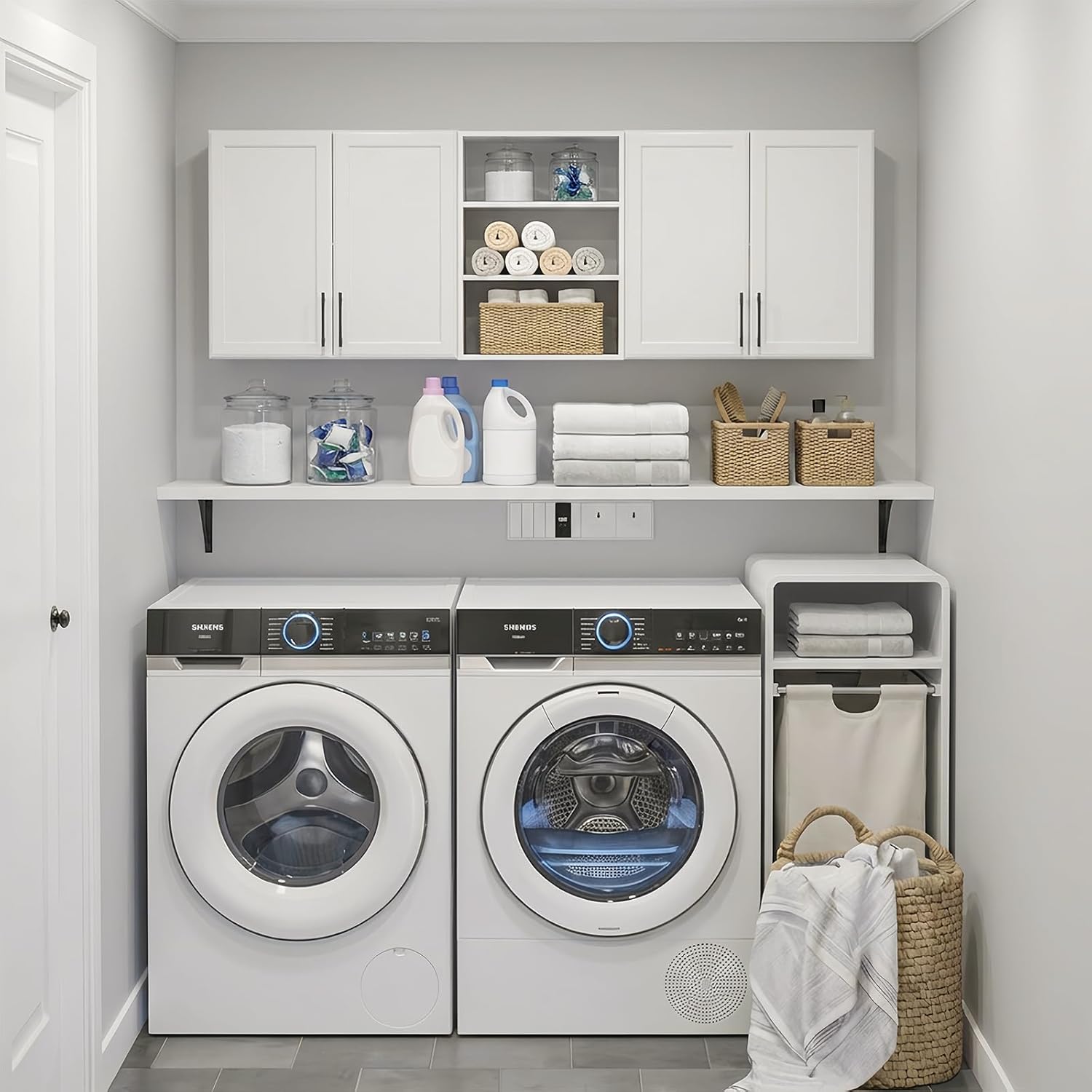 FIMELLO 62.8 ''W X 11''D X 21.7''H Laundry Room Cabinets Wall Mounted, Wall Cabinets for Laundry Room, Kitchen Wall Cabinet, Floating Cabinets for Wall, Hanging Cabinets for Laundry, Off-White