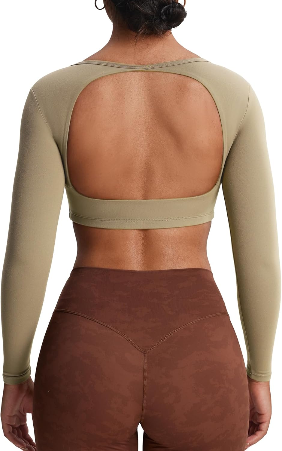 Aoxjox Long Sleeve Crop Tops for Women Clarissa Backless Workout Cropped T Shirt Top