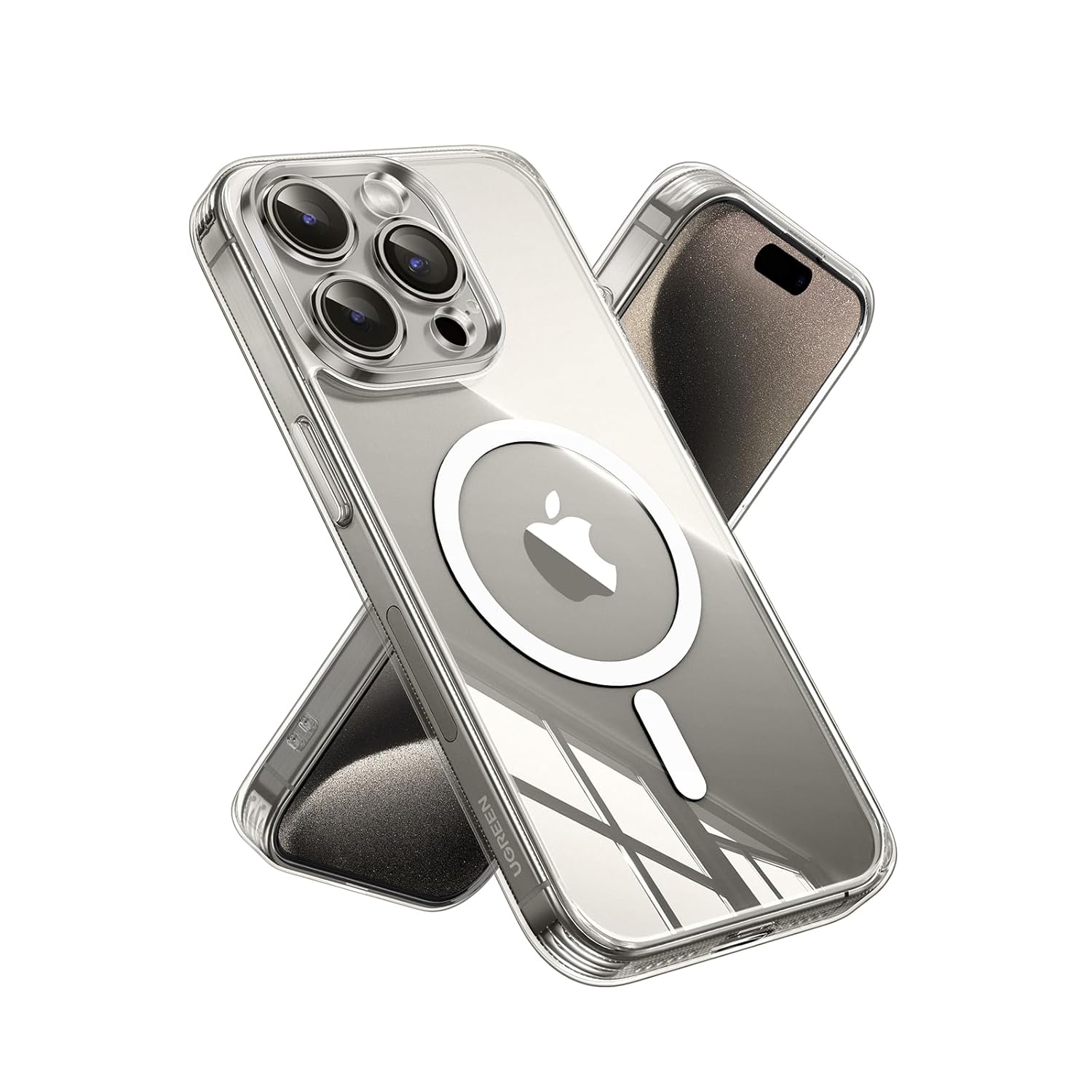 UGREEN Magnetic Case for iPhone 15 Pro MagSafe Phone Cover Shockproof Military-Grade Protection, Anti-Yellowing, Anti-Scratch, Full Coverage Strong Magnetism Clear