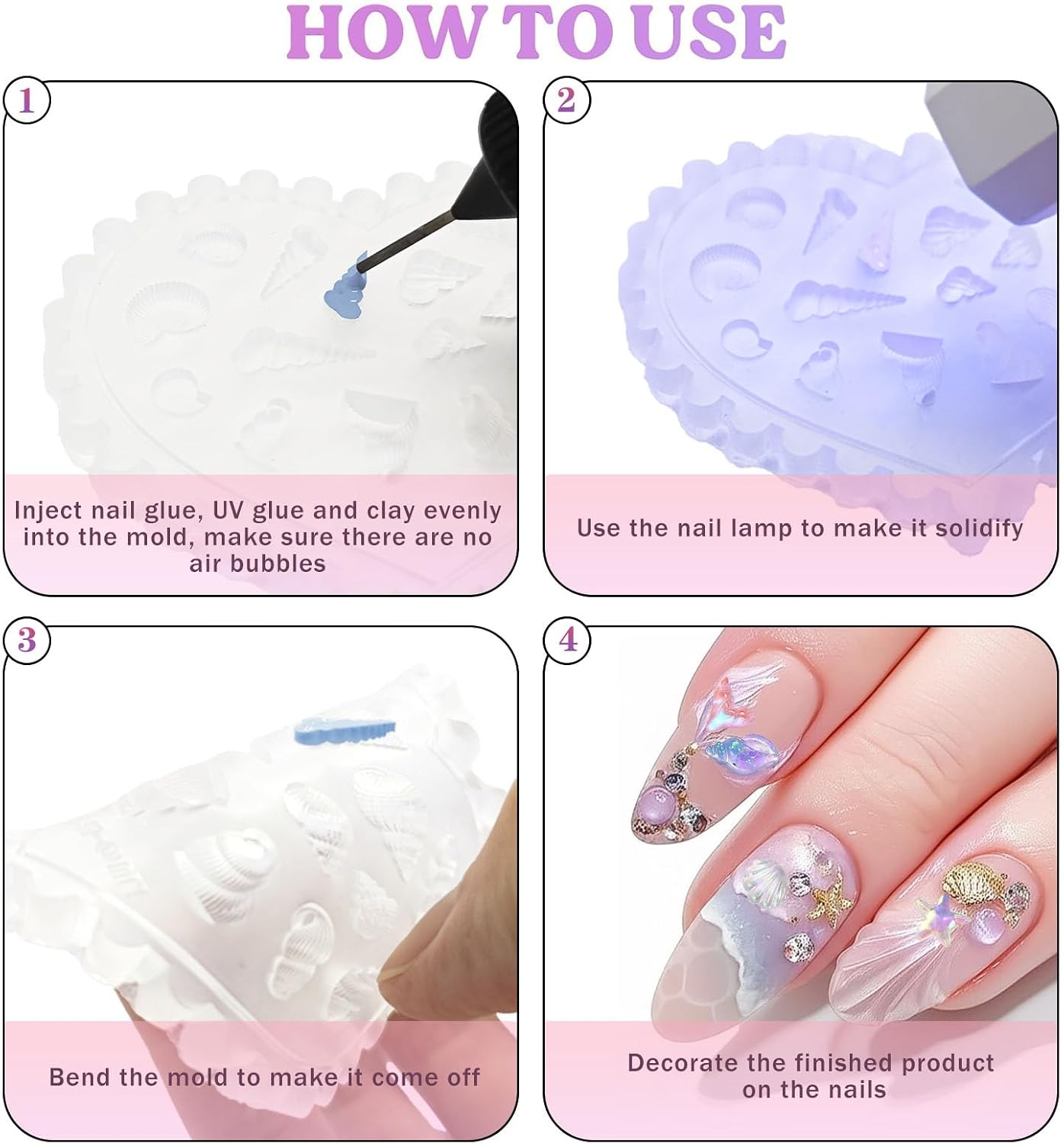 3D Silicone Nail Molds, 6Pcs Ocean Nail Art Molds Art Nail Silicone Mold with 103 Sea Charm Starfish Resin Seahorse Template Mould for Women Holiday Beach Nail Charms Accessories