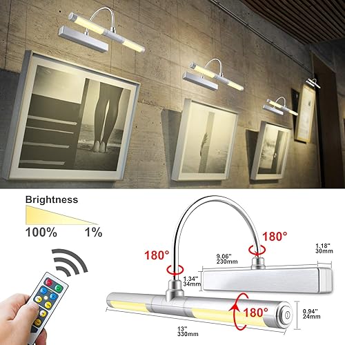 Miniatura 6 de LUXSWAY Luz para Cuadros Inalámbrica a Batería con Control Remoto, Regulable y Temporizador, Cabezal Ajustable de 180 para Arte de Pared, Pinturas