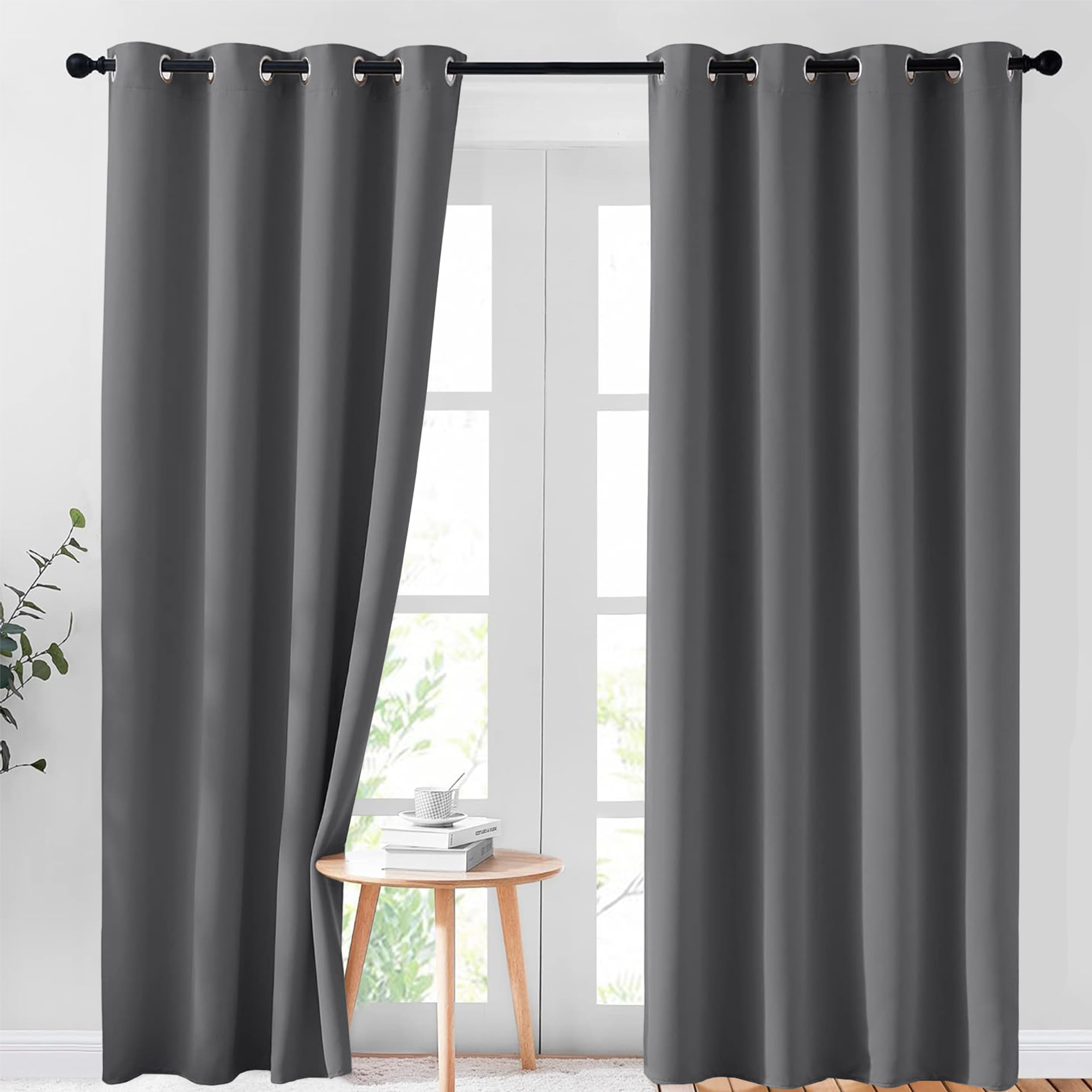 AR Ware Charcoal Blackout Curtains for Living Room - Eyelet Thermal Insulated Curtains for Bedroom Energy Saving Soundproof Drapes (66 x 90 inches)