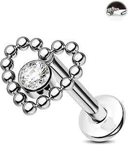 Melighting Titanium Helix Oorbel CZ Plat Achteroppervlak Oorbel 16G Kraakbeen Piercing Sieraden Intern Draad Labret Stud Dangle Tragus Oorbel, 16G 8MM, Titanium, Zirkonia