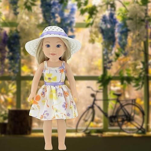 Miniatura 7 de Emily Rose Muñeca de moda de 14 pulgadas, bonito vestido de gasa para primavera/verano con sombrero blanco | Compatible con muñecas Wellie Wishers |