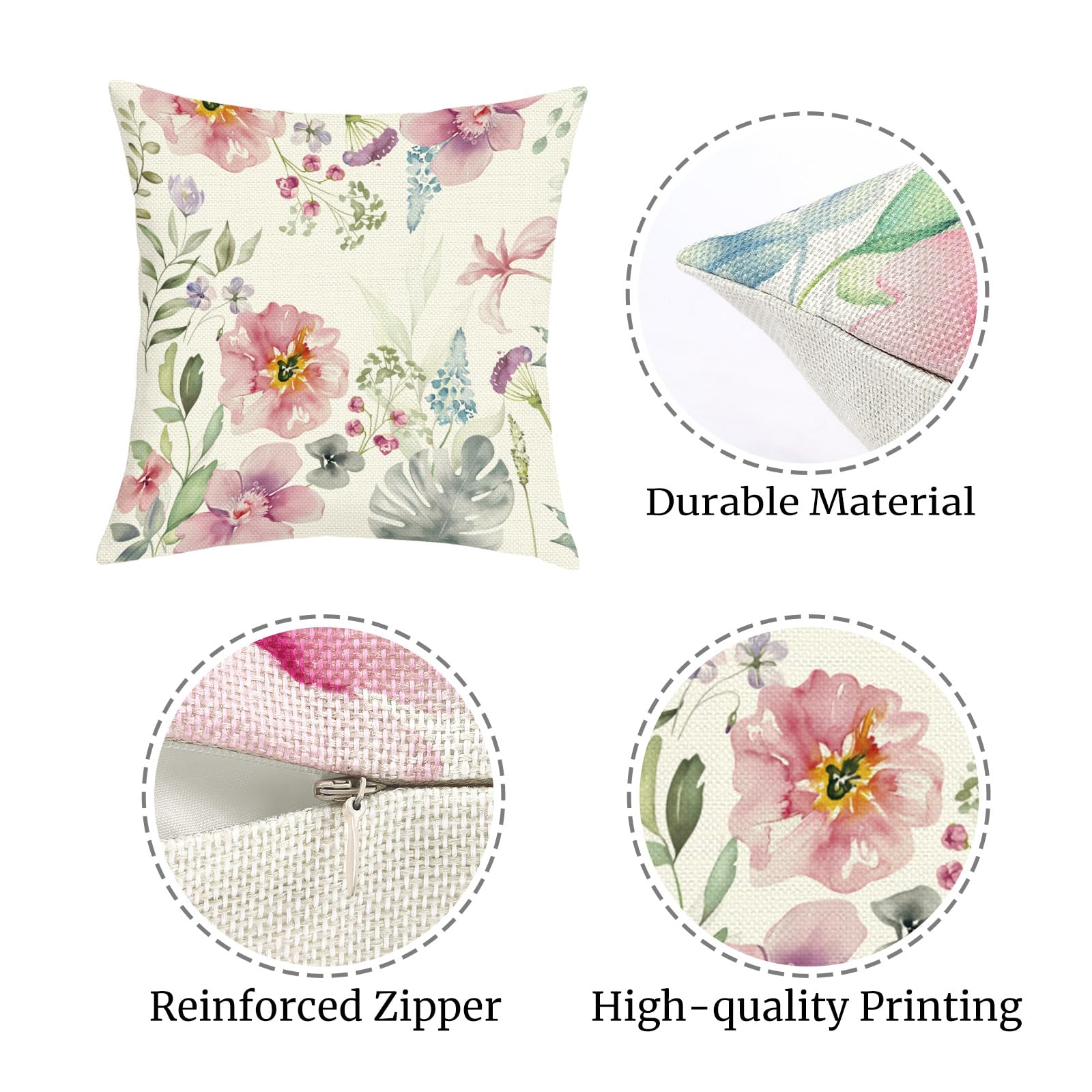BREASOME Set di 4 federe decorative per cuscini con stampa a tulipani, 45,7 x 45,7 cm, per divano, soggiorno, decorazione per la casa