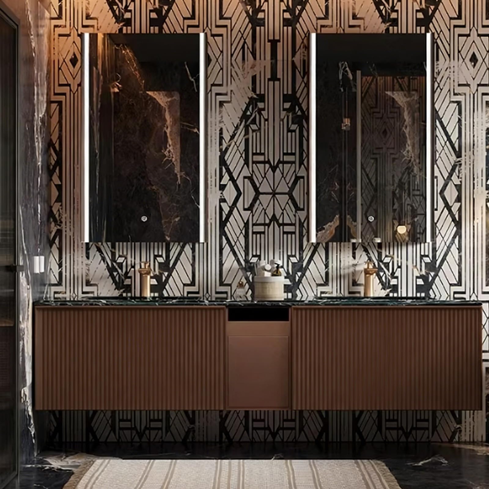 52 Inch Bathroom Vanity with Double Sink - Floating Bathroom Vanity with Smart Defog Mirror and Seamless Countertop