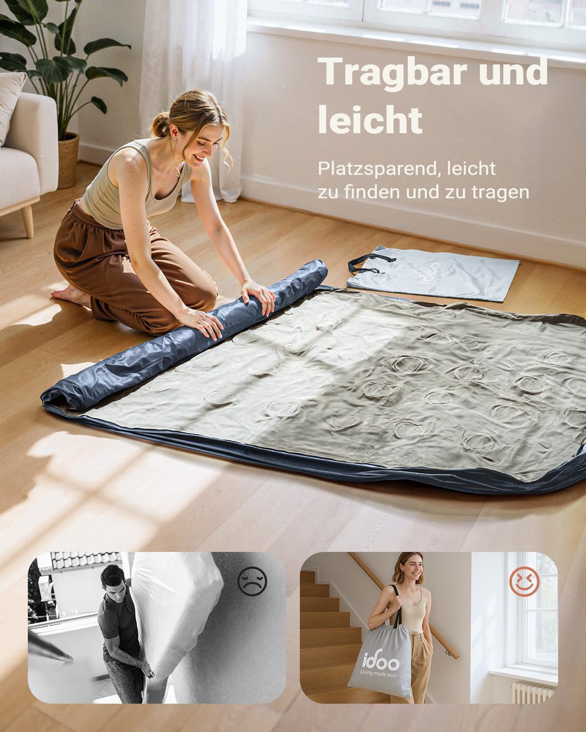 iDOO Komfortable Luftbett 2 Personen, Schnell Aufblasbar in 3 Minuten | Luftmatratze mit integrierter Pumpe, Flockgewebe, Durchstoßfest Material, Gästebett für Zuhause & Camping - 137x190x46cm