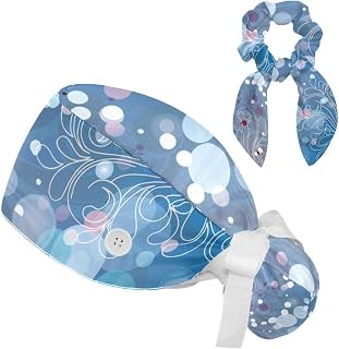 2 Pieces Surgical Cap for Long Hair Scrub Cap with Hairband Nurse Cap, Flower Floral and Dot Pattern