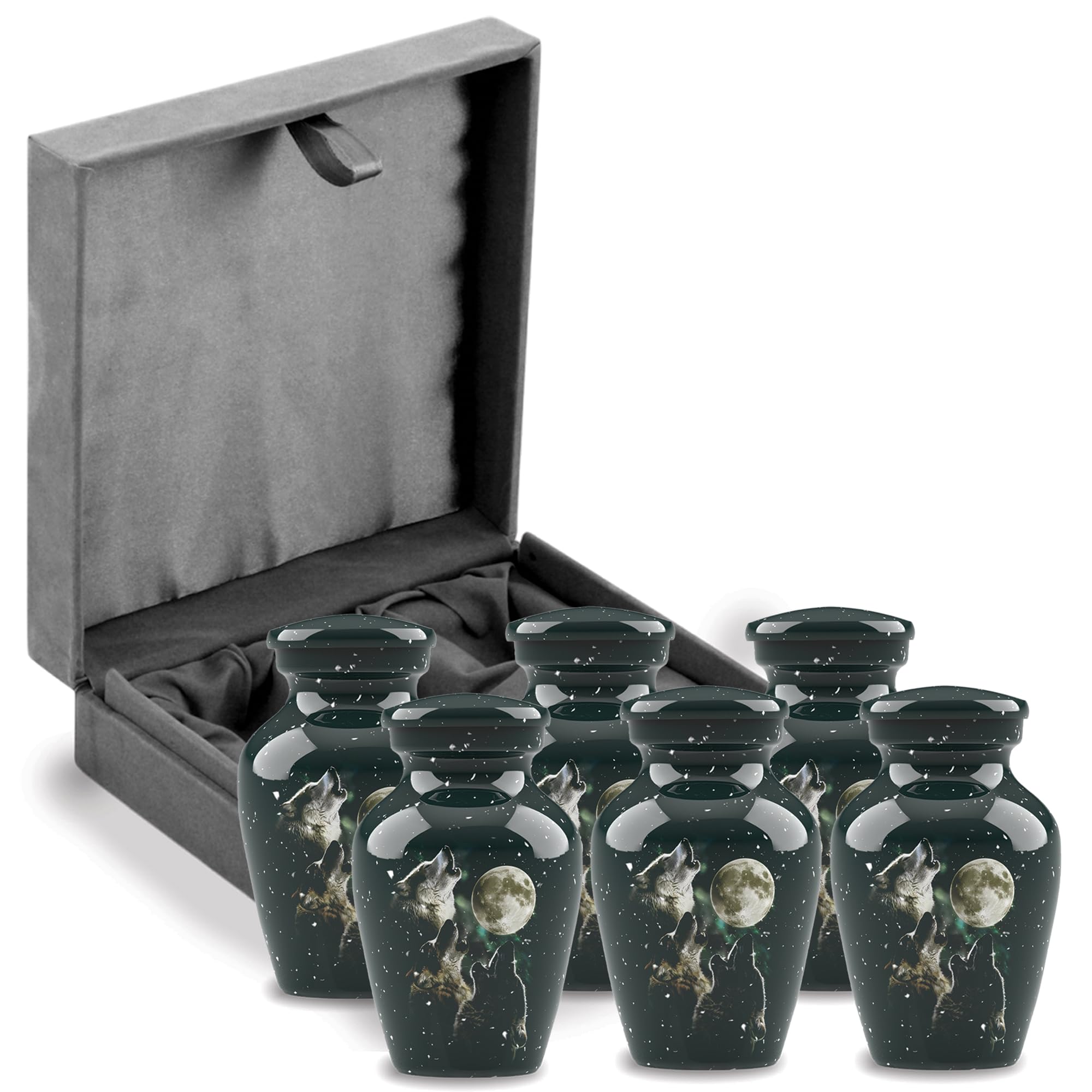 Urnes funéraires en lot de 6 avec écrin velours pour partager vos souvenirs