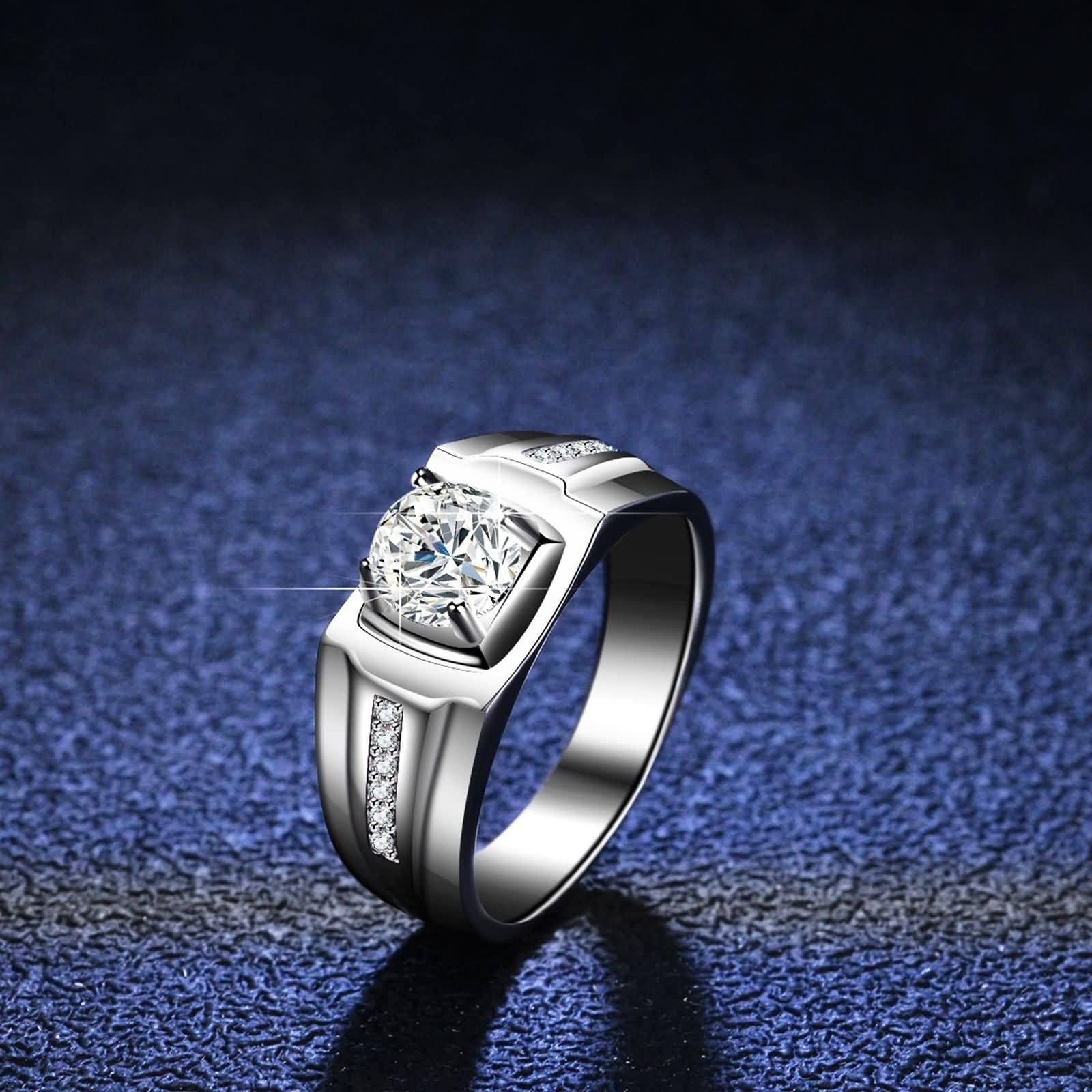 Anillo de compromiso para hombre, anillo de compromiso con 4 garras y moissanite de 1 quilate, plata de oro blanco de 14 quilates, talla 67 (21,3)