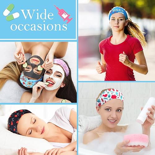 Miniatura 7 de Hotop 50 diademas de enfermera con botones para mujer, máscara antideslizante para enfermeras, protección de oídos, bandas médicas para mujeres,