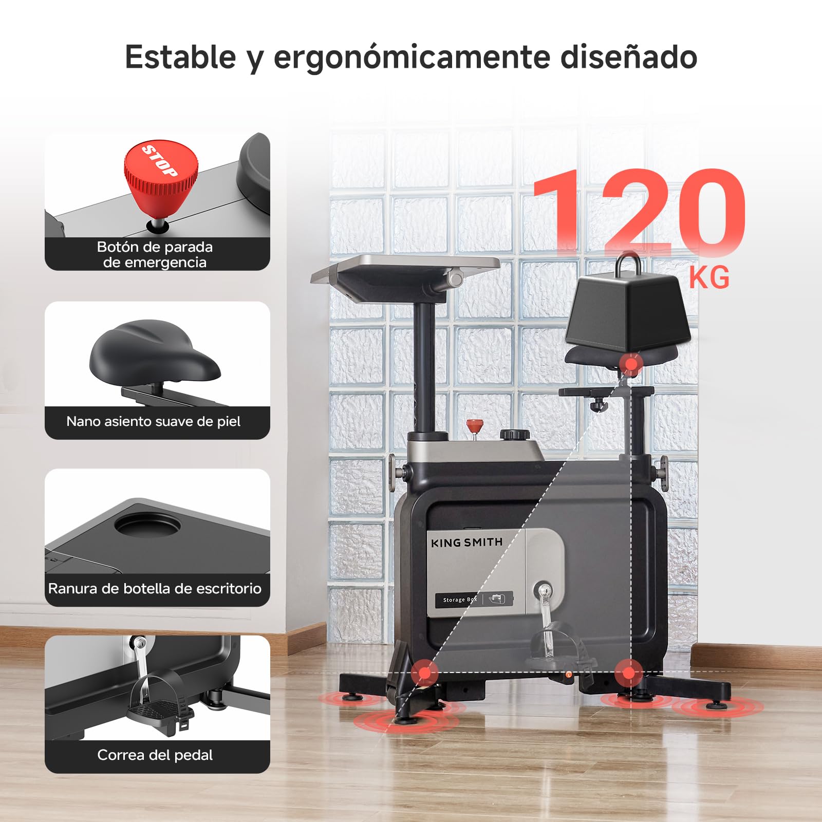 6 en 1 Bicicleta Estática en Casa, plegable debajo de la bicicleta de escritorio, Bicicleta Estatica Silenciosa el hogar con120KG de capacidad Bicicleta Estática Magnética para el gimnasio en el hogar