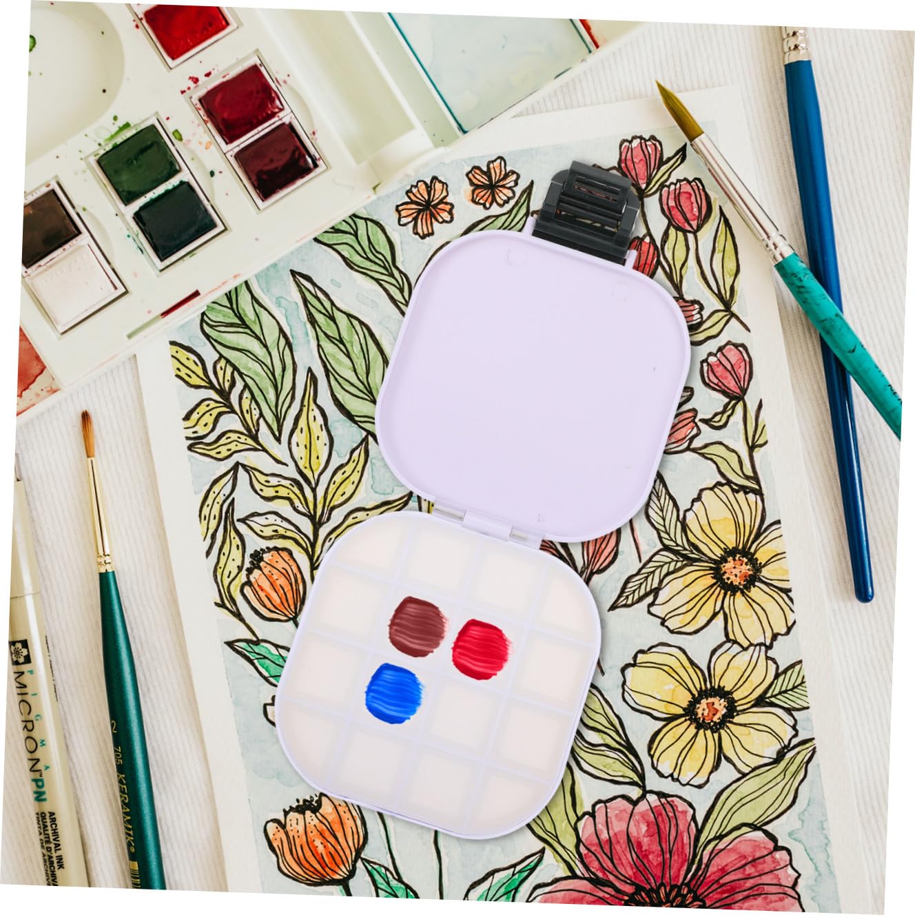 Operitacx 3pièces Boîte De Conservation De Pigments Plastique Avec Compartiments Pour Peinture Aquarelle Palette De Mélange De Couleurs Accessoire Pratique Pour Artistes