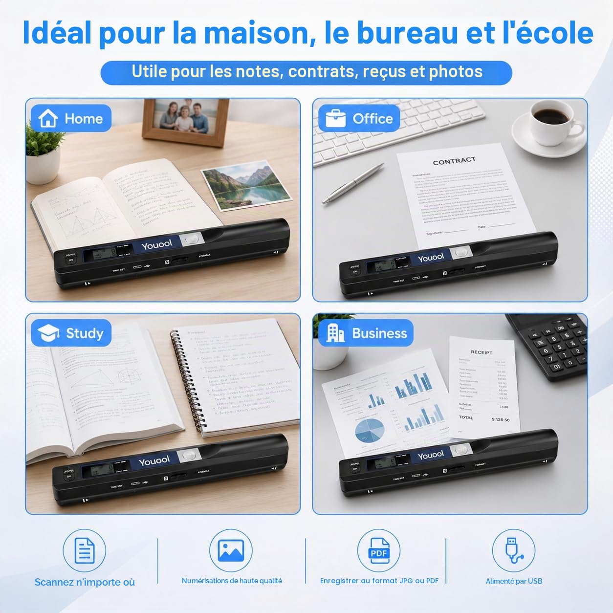 Mini Scanner Portable A4 avec Carte 16GTF, De Main Scanner D'Images USB NuméRisation Couleur à 900 dpi A4 NuméRisation à Scanners De Documents Portable Au Format JPG/PDF