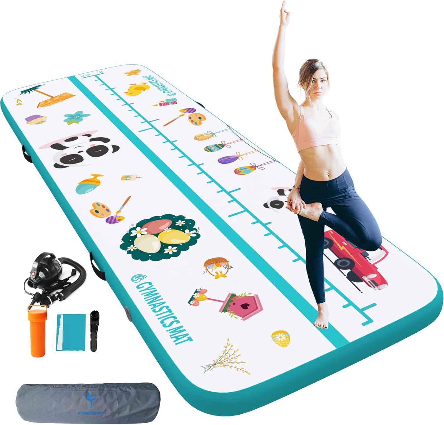 Gymnastics Mats for Tumbling 6.6ft/10ft/13ft/16ft Training Mat 4 inches thick Tumbling Mats wih Electric Air Pump for Home/Gym/Outdoor