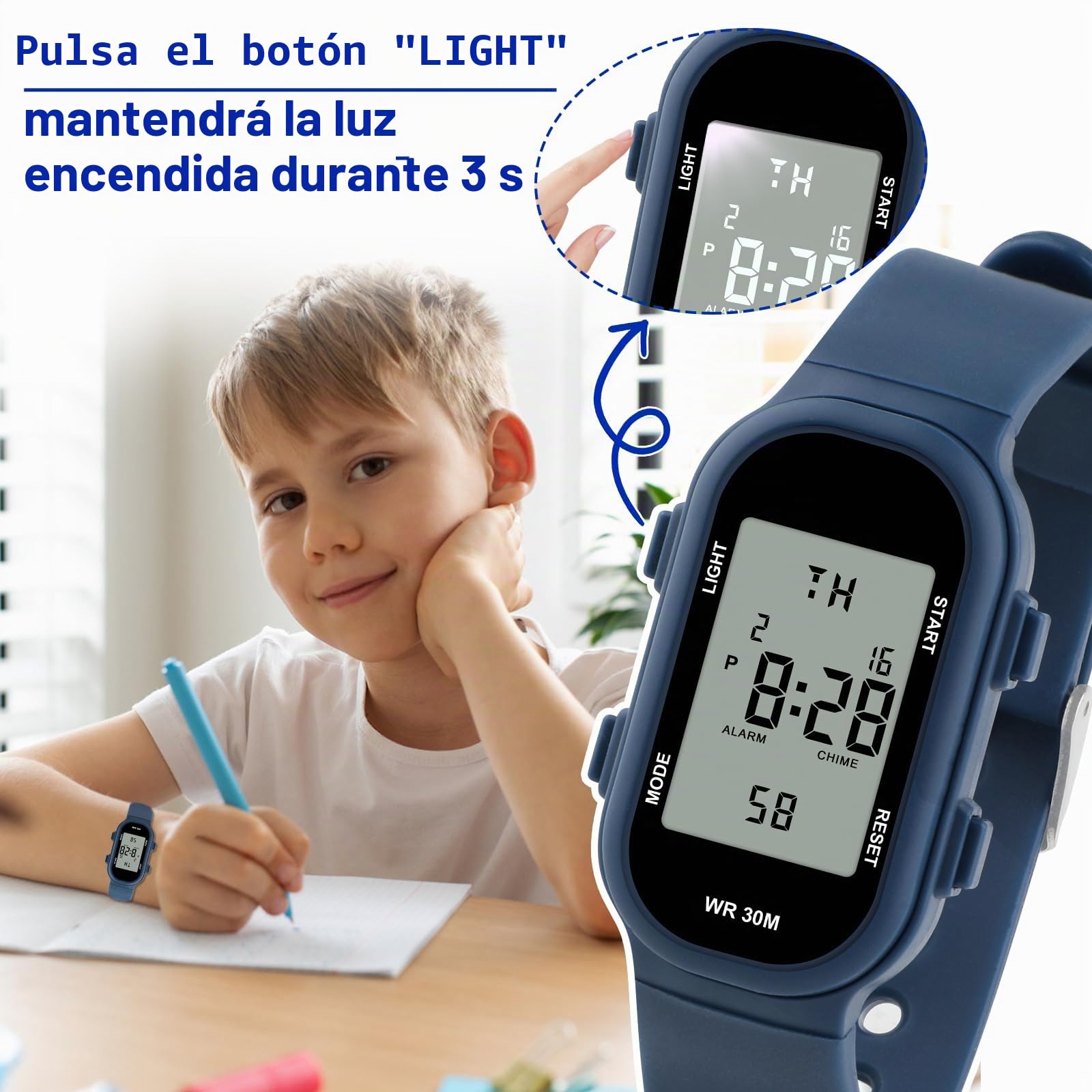 DTKID Reloj Digital para Niños y Niñas, Resistente al Agua hasta 30 M, Apto para Deportes y Actividades al Aire Libre, con Luz, Alarma y Función de Cronómetro