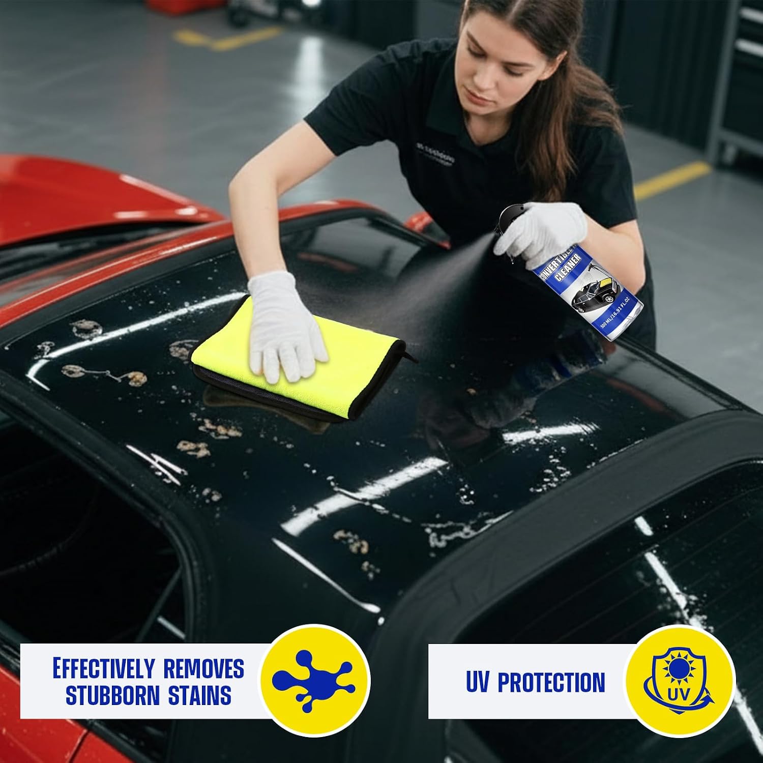 Loopeer Convertible Top Cleaner and Protectant Car Cleaning Spray with Soft Brush Towel Car Detailing Supplies Vinyl Fabric Canvas Soft Tops Care Kit for UV Protection Remove Dirty Stains, 17 Oz