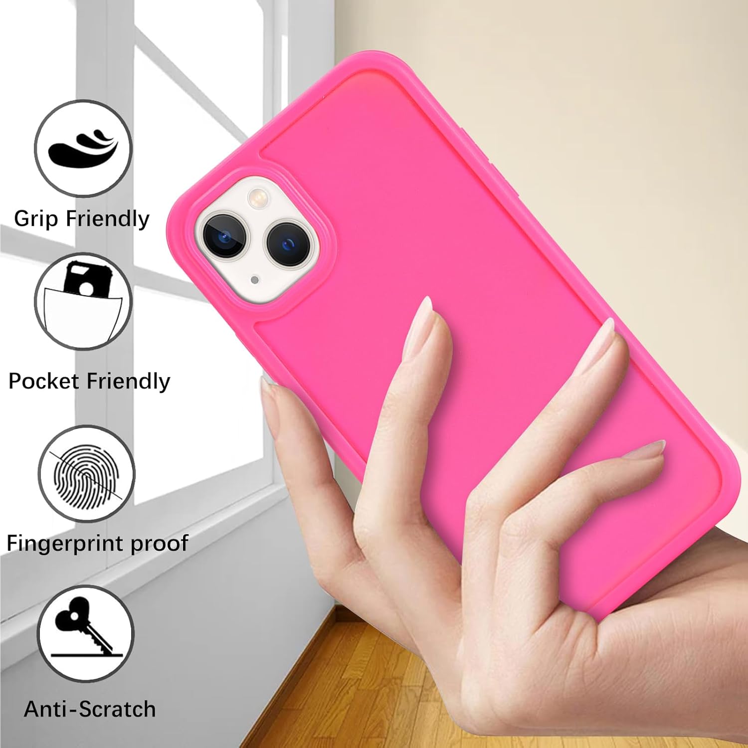 for iPhone 14 Case with Built-in Screen Protector & Full Body Protective,for Apple iPhone 13 Phone Cases for Men Women Girl-Rose Red - Image 3