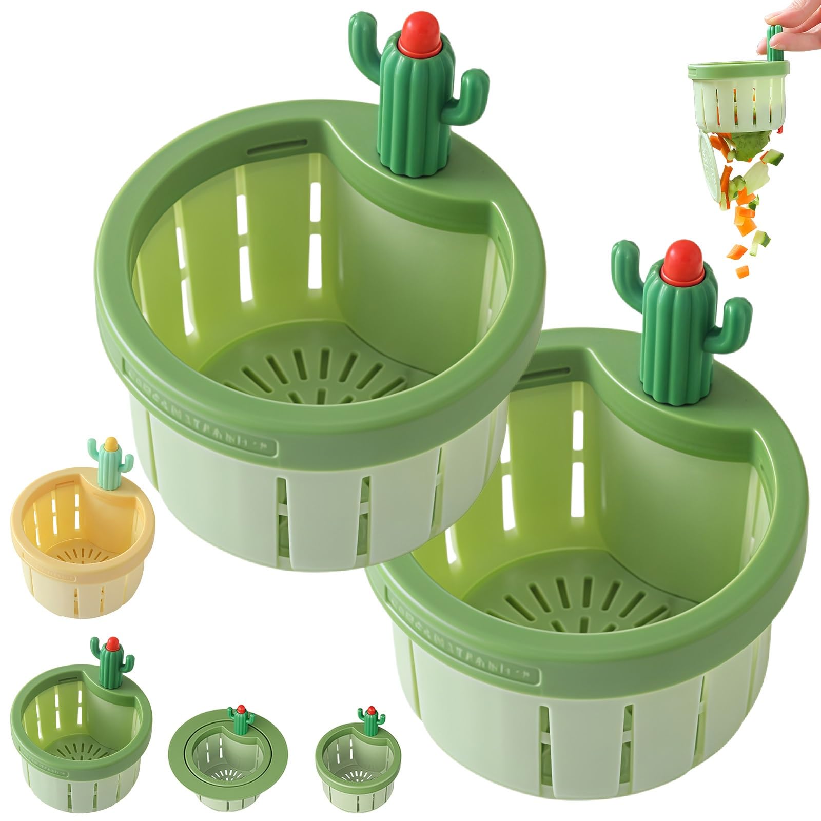 Cactus Sink Strainer Basket, Cactus Kitchen Sink Drain Strainer, Cute Cactuss Sinks Filter, Press Automatic Draining Basket, No Clogged Drains, Keep Your Sinks Cleaner and Clog Free(Green,2PCS)