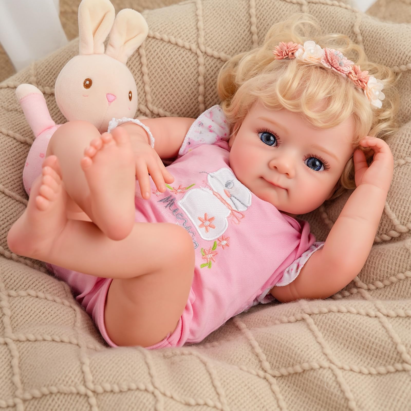 JIZHI Reborn Bambola - 43 cm Bambole Realistica con Occhi Rotanti e corpo in Morbido Tessuto - Bambolotto Bambina Include Accessori ed è Adatta a Bambini dai 3 Anni in su