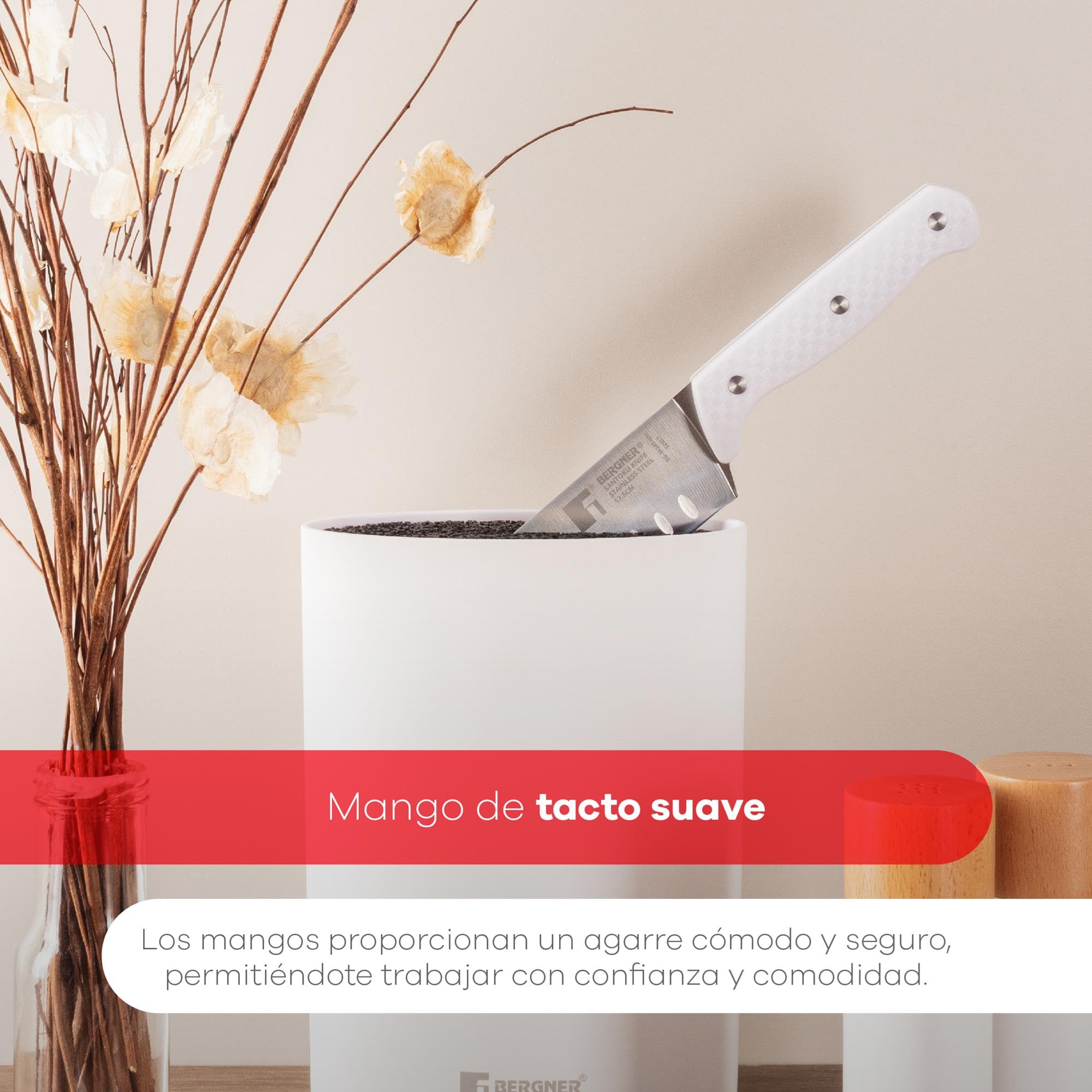 Well Home Lot de 3 poêles Ø16Ø20Ø24 cm en aluminium pressé en cuivre métallisé + Set de 3 couteaux avec tacoma en acier inoxydable