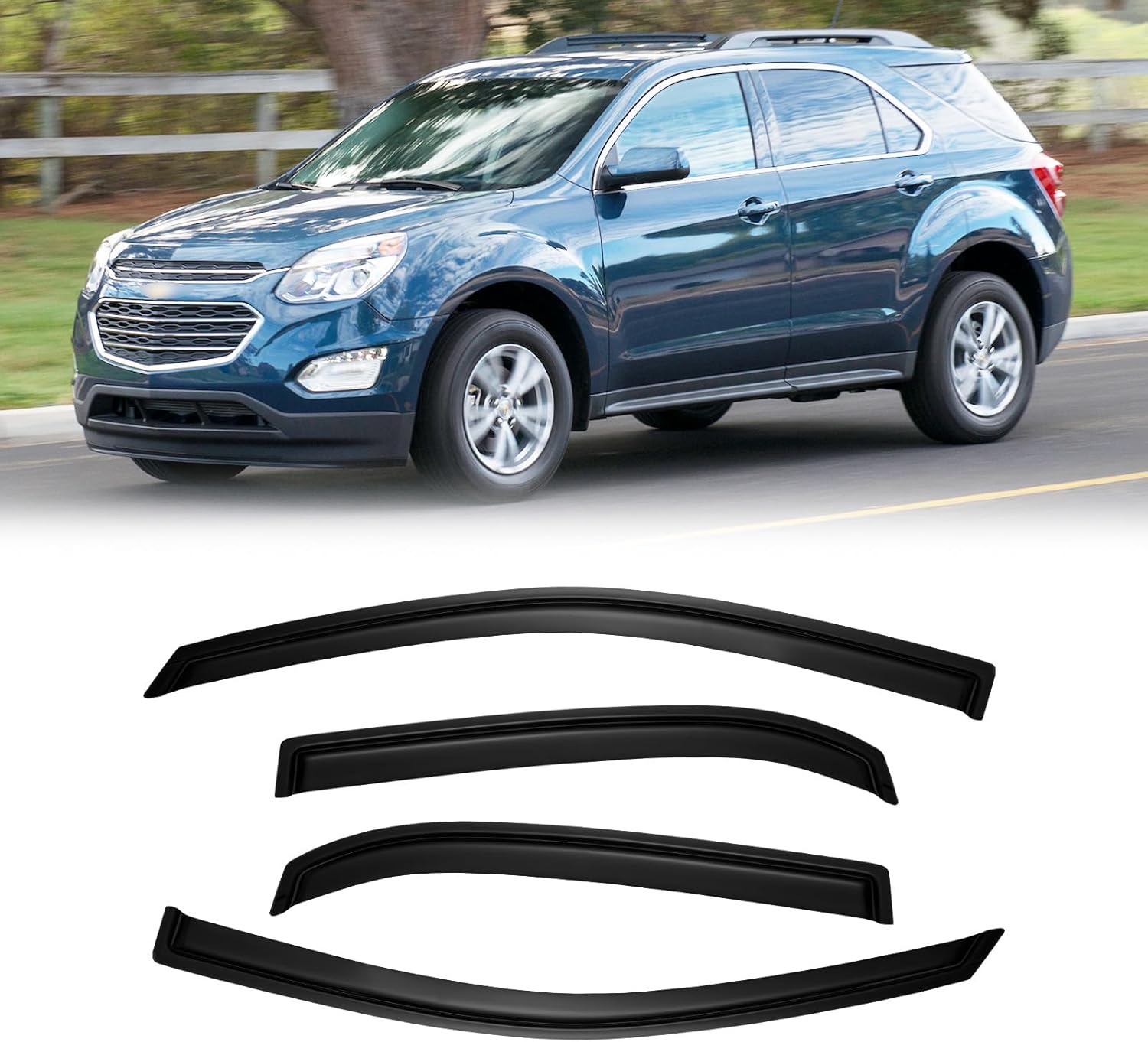 Window Visor for 2010-2017 Chevy Equinox, Out-Channel Rain Guards Shields Vent Deflector Shade Wind Dark Smoke Ventshade Ventvisor for 10-17 Equinox, Tape-On Outside-Mount, 4PCS