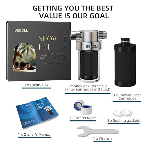 Miniatura 8 de Paquete de 2 filtros de ducha con 11 cartuchos de repuesto, filtro de carbono de cáscara de coco que elimina el cloro, metales pesados, filtro de