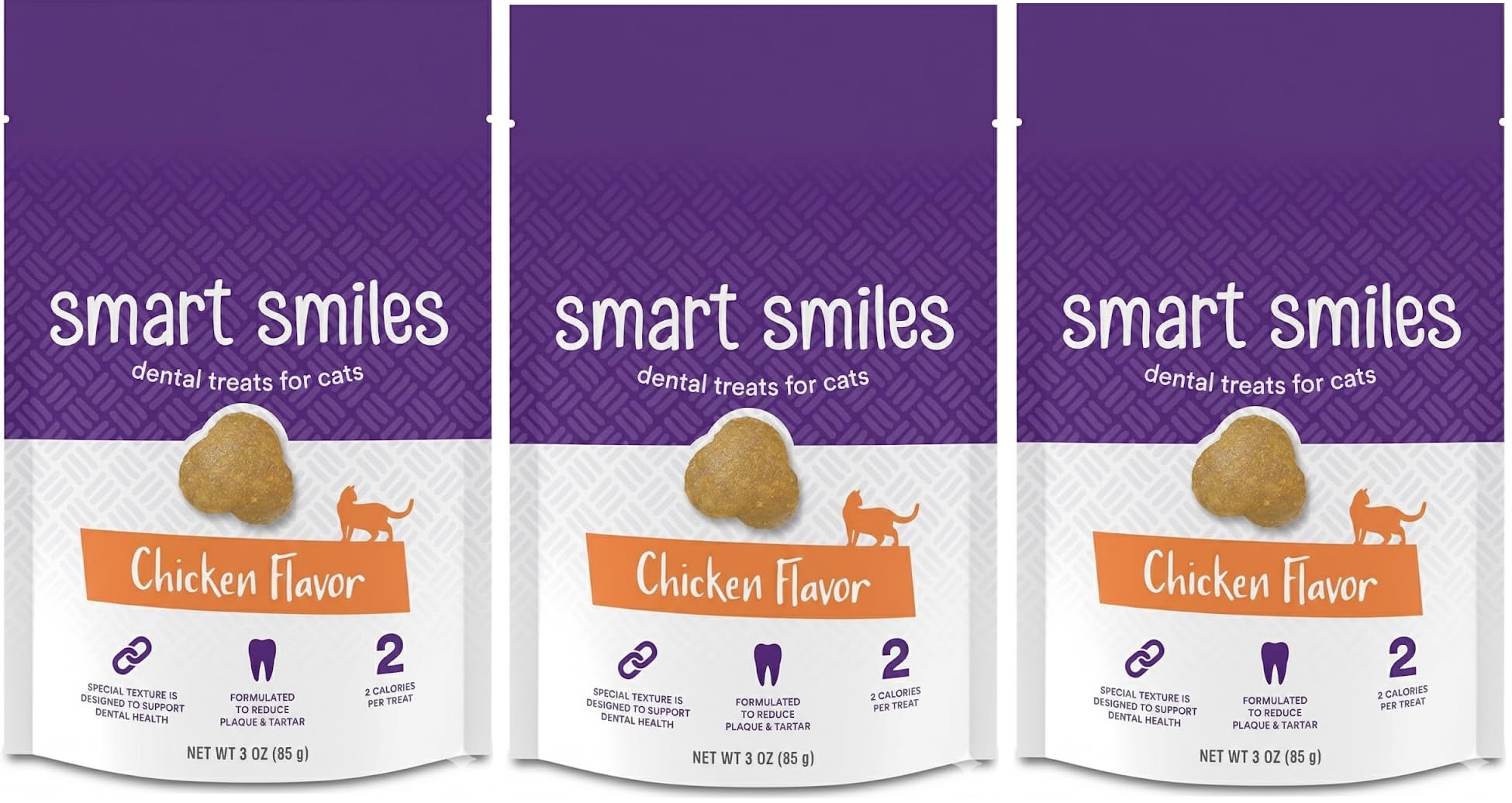 Cat Dental Treats Chicken Flavor 3 Pack - Crunchy Teeth Cleaning Treats for Cats with Breath Freshener - Grain Free Dental Cat Treats for Indoor Cats Plaque Tartar Control - Made in USA - 9oz (3x3oz)