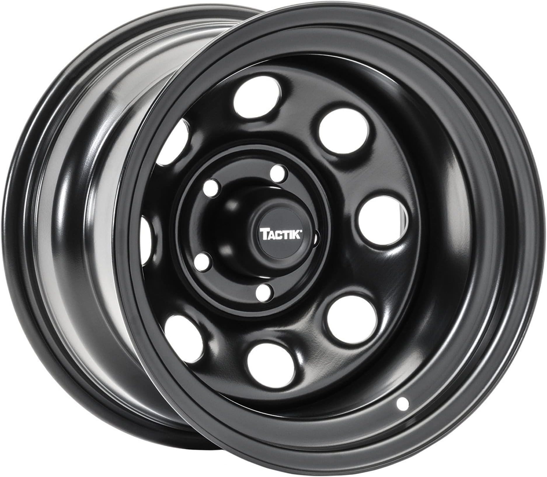 TACTIK Circle 8 Classic 15 Inch Steel Wheel, Black - 15x8, 5x4.5 / 5x114.3 Bolt Pattern (-12.7mm Offset), 4" Backspace - Fits Jeep 1984-2006 Wrangler Wagoneer Comanche Grand Cherokee TJ YJ MJ ZJ XJ LJ