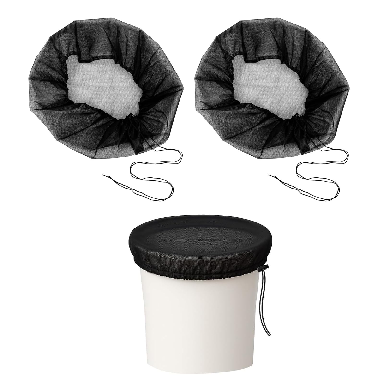 Dalaetus Black 2 Pcs Mesh Cover For Rain Barrels 95Cm Adjustable Rain Barrel Net Cover Keeps Mosquitos And Debris Out, Water Butt Net Anti Leaves Falling For Home Outdoor Garden Water Catchment Bucket