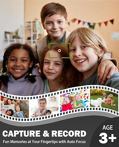 Miniatura 3 de Cámara digital para niños de 64MP 1080P con pantalla abatible de 32 GB, tarjeta SD de juguetes para niñas de 3 a 12 años de edad y regalos Negro