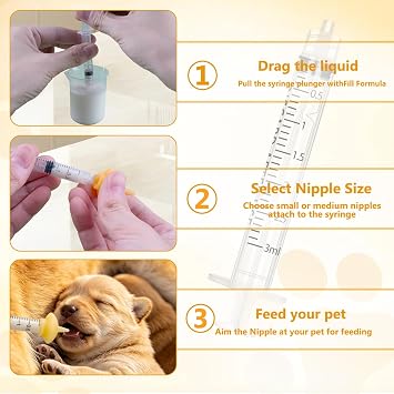 Puppy Bottles for Nursing,Puppys Bottles for Nursing Newborn Puppy,Syringe for Feeding Cat Bottle for Kittens,New Upgrade Kitten Silicone Newborn Supplies (Yellow)