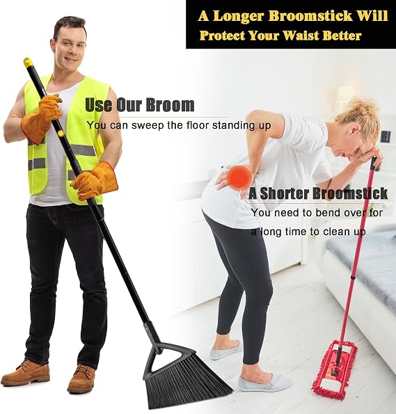 Heavy Duty Commercial Broom,Upgraded Angle Brooms for Sweeping Indoor and Outdoor,Perfect Black Broom of Kitchen,Garage