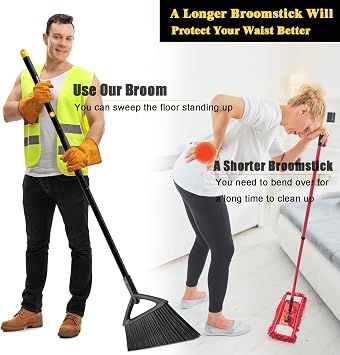 Heavy Duty Commercial Broom,Upgraded Angle Brooms for Sweeping Indoor and Outdoor,Perfect Black Broom of Kitchen,Garage