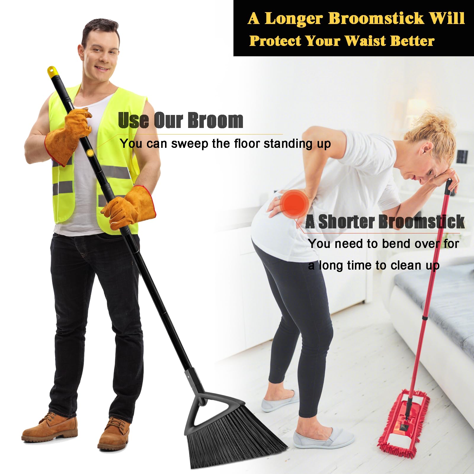 Escoba resistente para exteriores e interiores, escobas angulares comerciales mejoradas, escoba perfecta para casa, cocina, garaje, patio, hormigón