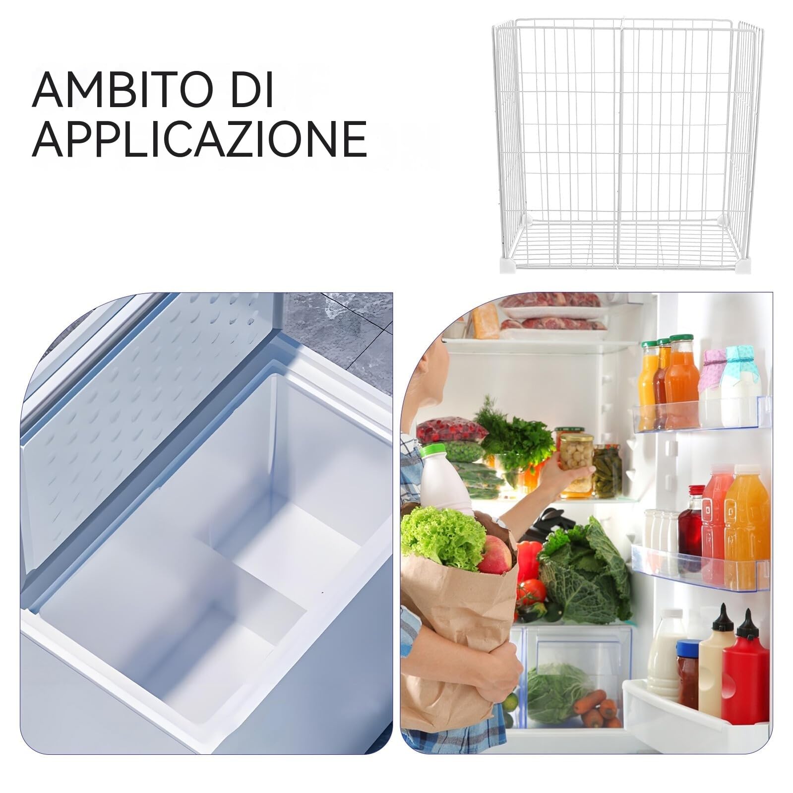 Cestelli Design a Griglia per Congelatore a Pozzetto in Ferro Bianco Divisori e Cestello Inferiore per Mantenere L'interno Ordinato
