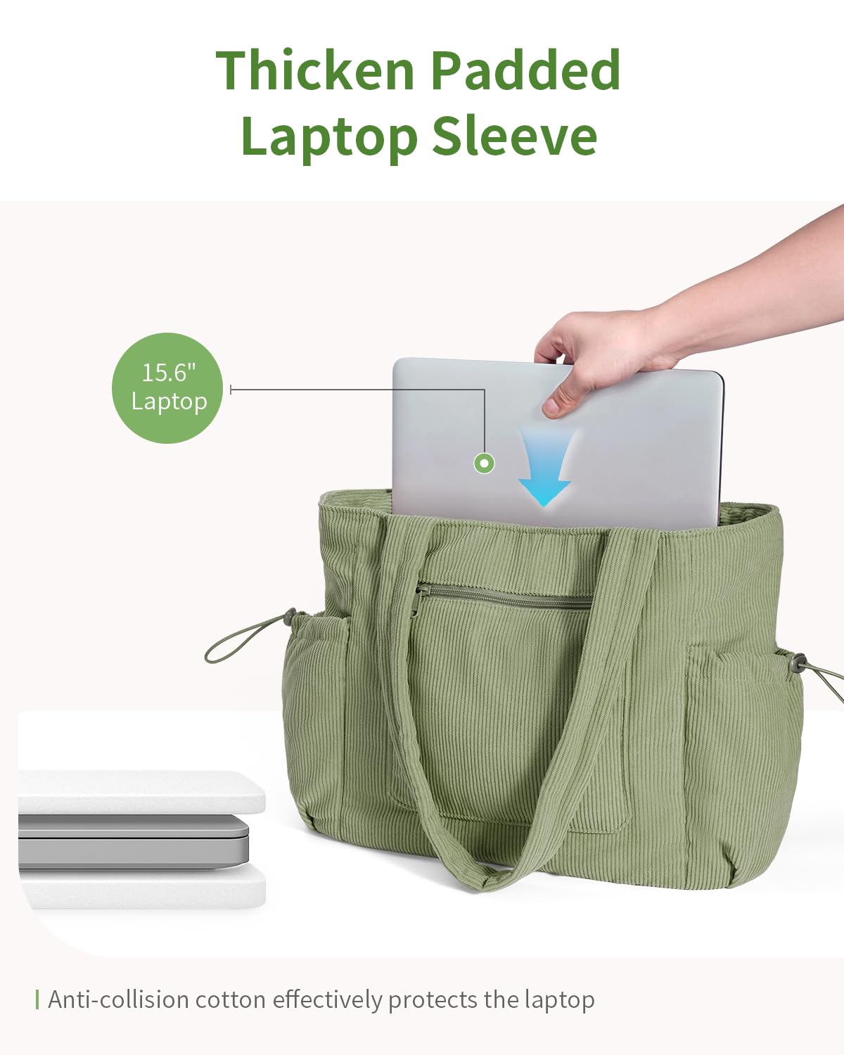 ECOHUB Cord Shopper damska duża torba z zamkiem błyskawicznym, torba robocza z kieszenią na laptopa o przekątnej ekranu 15,6", duża torebka do szkoły, na uczelnię, do biura, na co dzień, w podróż