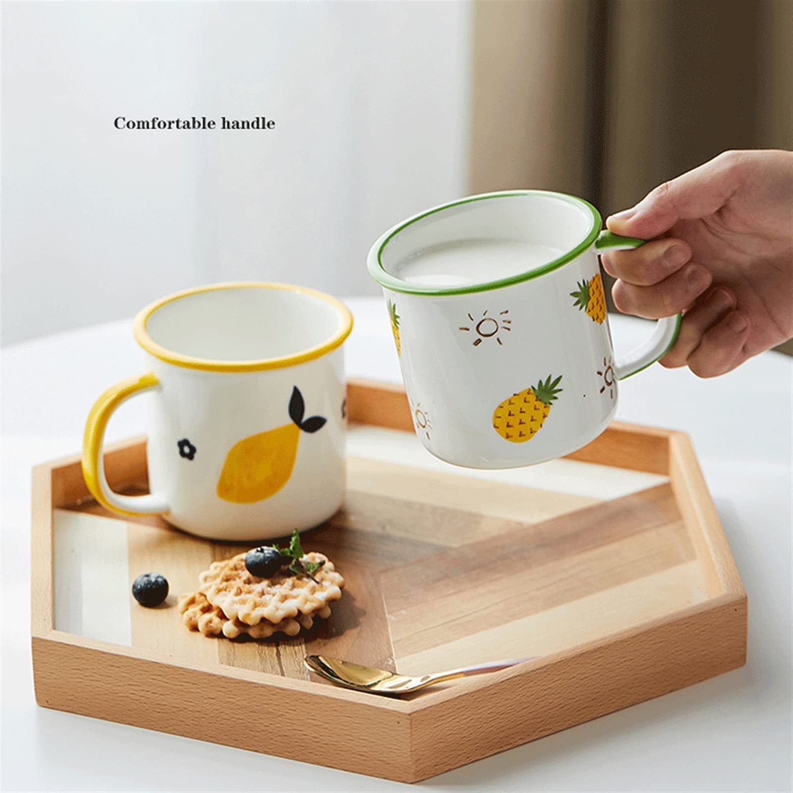 Kaffeetassen, Teetasse, Milchbecher, Obst, kreative Emaille-Imitation, persönlicher Haushalts-Milchkaffee-Keramikbecher, wiederverwendbarer Teebecher, tragbarer Wasserbecher für Zuhause, Büro, Re