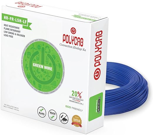 Polycab Eco-Friendly Greenwire PVC Insulated Copper Cable for Domestic & Industrial Connections Electric Wire (BLUE, 90m, 1.5sqmm)