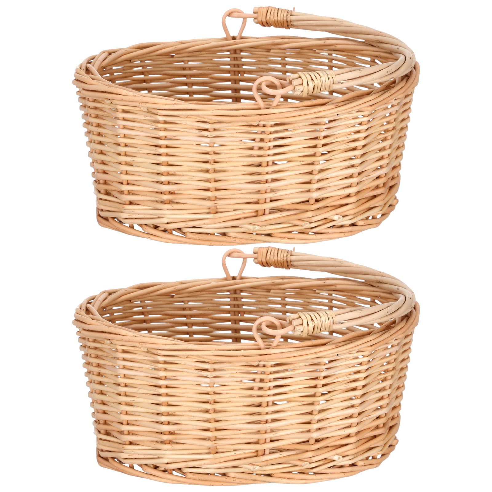 Mimbre Cesta de Picnic Marrón con Asa, 2 Piezas, Ovalada
